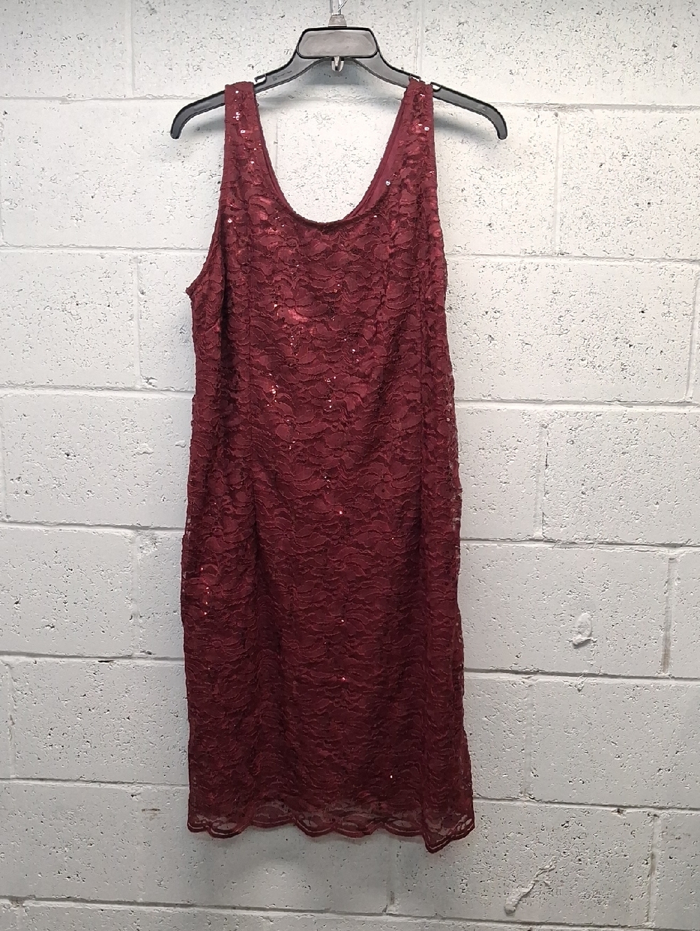 NWOT Womens Plus Size Maroon Lace Sequin Mini Sleeveless Dress